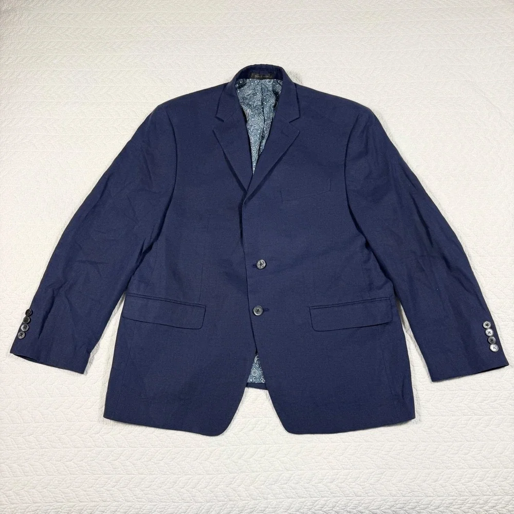 Lauren Ralph Lauren Mens Blazer 42S 100% Linen Paisley Lining Navy Blue EUC